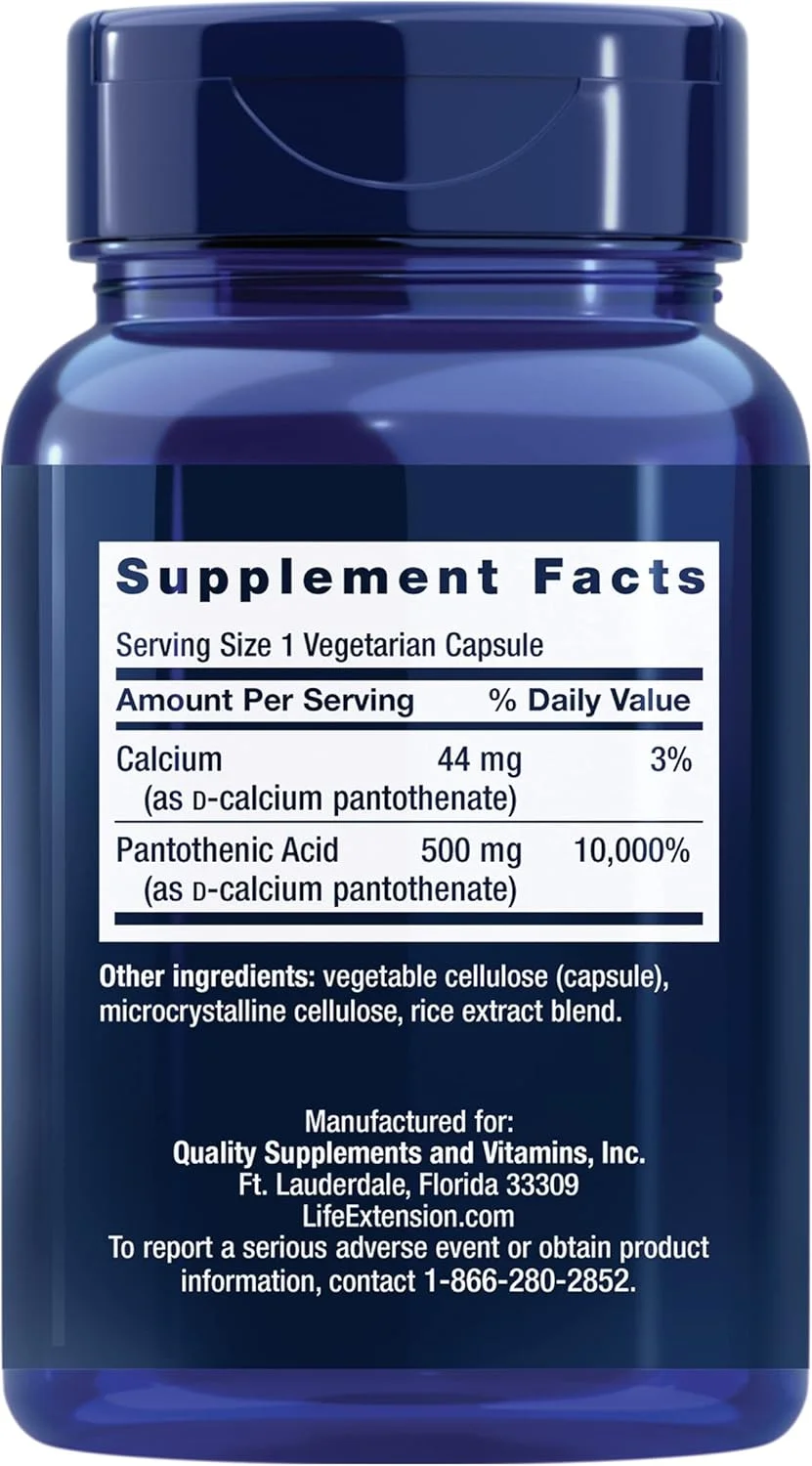 لایف اکستنشن پانتوتنیک اسید 500 میلی گرم – مکمل پانتوتنیک اسید با کلسیم – ویتامین B ضروری برای سلامتی مطلوب - یک بار در روز - بدون گلوتن، غیر GMO، گیاهی – 100 کپسول لایف اکستنشن پانتوتنیک اسید 500 میلی گرم – مکمل پانتوتنیک اسید با کلسیم – ویتامین B ضروری برای سلامتی مطلوب - یک بار در روز - بدون گلوتن، غیر GMO، گیاهی – 100 کپسول