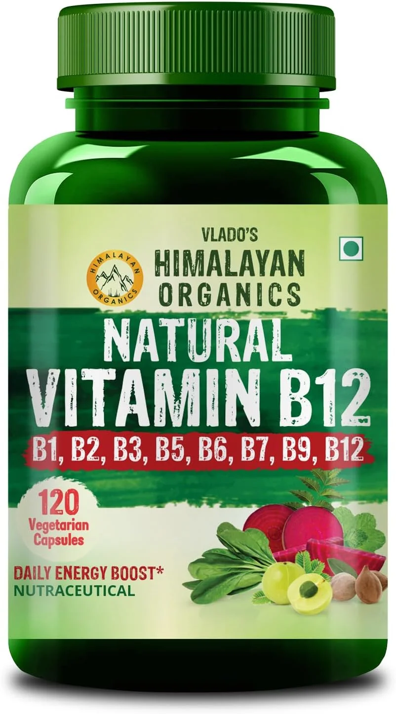 مکمل ویتامین B12 گیاهی هیمالیا ارگانیکس | B1، B2، B3، B5، B6، B7، B9، مورینگا | افزایش سطح انرژی | پوست درخشان برای مردان و زنان - 120 کپسول گیاهی