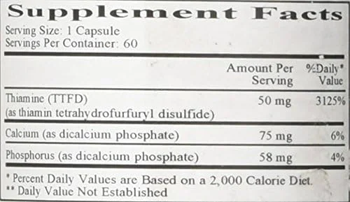 Ecological Formulas Allithiamine Vitamin B1 50 Mg, White, 60 Count Ecological Formulas Allithiamine Vitamin B1 50 Mg, White, 60 Count