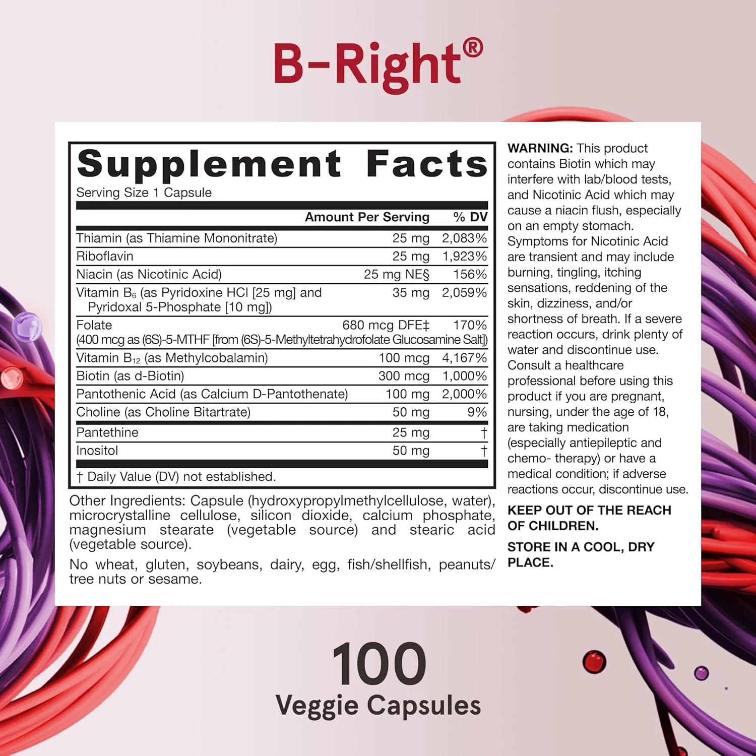 Jarrow Formulas B Right 100 Veggie Caps Low Odor Vitamin B Complex Formula Energy & Metabolism Support Promotes Brain, Heart & Cardiovascular Health 100 Servings, White, 100 Count (Pack of 1) Jarrow Formulas B Right 100 Veggie Caps Low Odor Vitamin B Complex Formula Energy & Metabolism Support Promotes Brain, Heart & Cardiovascular Health 100 Servings, White, 100 Count (Pack of 1)