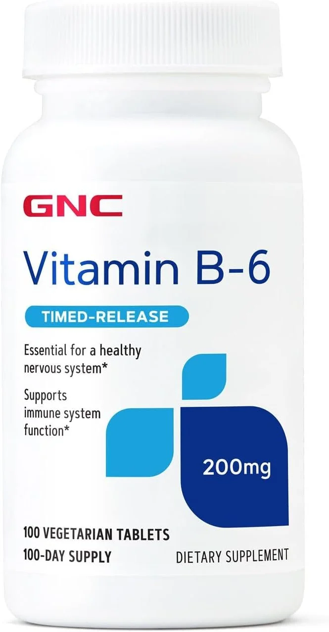 GNC Vitamin B-6 Time Release 200 mg - 100 Vegetarian Tablets (100 Servings)