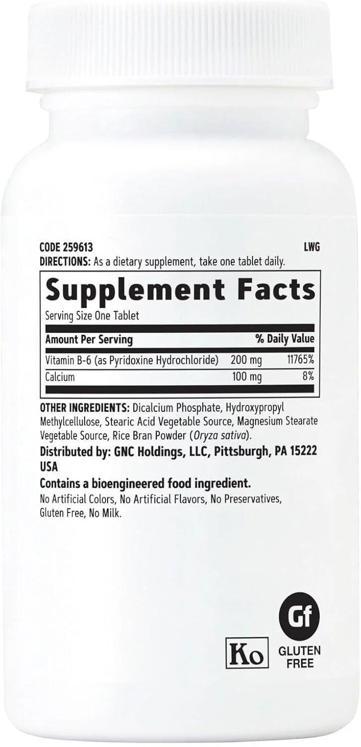 GNC Vitamin B-6 Time Release 200 mg - 100 Vegetarian Tablets (100 Servings) GNC Vitamin B-6 Time Release 200 mg - 100 Vegetarian Tablets (100 Servings)