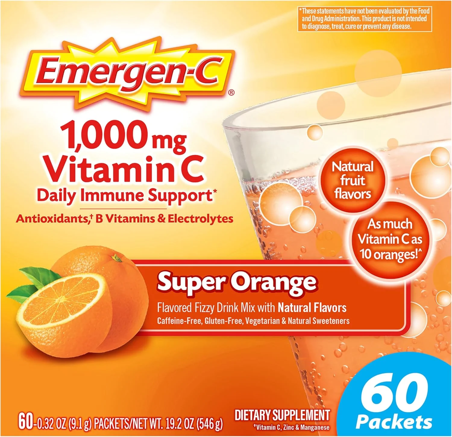 پودر ویتامین C 1000 میلی گرمی Emergen-C برای حمایت روزانه از سیستم ایمنی، مکمل های ویتامین C بدون کافئین با روی و منگنز، ویتامین های B و الکترولیت ها، طعم پرتقال فوق العاده - 60 عدد/2 ماه پودر ویتامین C 1000 میلی گرمی Emergen-C برای حمایت روزانه از سیستم ایمنی، مکمل های ویتامین C بدون کافئین با روی و منگنز، ویتامین های B و الکترولیت ها، طعم پرتقال فوق العاده - 60 عدد/2 ماه
