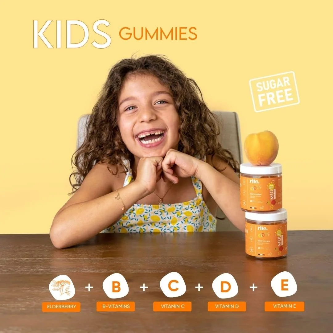 KIDS Sugar-free Vitamin Gummies | High dose of Multivitamins: B-Vitamins C and D, Elderberry extract | Supports child’s growth & immunity | Suitable for Kids (age 4+) | 60 Vegan Gummies | Peach flavor KIDS Sugar-free Vitamin Gummies | High dose of Multivitamins: B-Vitamins C and D, Elderberry extract | Supports child’s growth & immunity | Suitable for Kids (age 4+) | 60 Vegan Gummies | Peach flavor