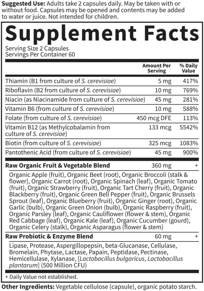 گاردن آف لایف Raw B Complex - Vitamin Code - 120 کپسول وگان، ویتامین های با قدرت بالا برای انرژی و متابولیسم با ریبوفلاوین B2، B1، B3، B6، فولات، B12 به عنوان متیل کوبالامین و بیوتین به همراه پروبیوتیک ها گاردن آف لایف Raw B Complex - Vitamin Code - 120 کپسول وگان، ویتامین های با قدرت بالا برای انرژی و متابولیسم با ریبوفلاوین B2، B1، B3، B6، فولات، B12 به عنوان متیل کوبالامین و بیوتین به همراه پروبیوتیک ها