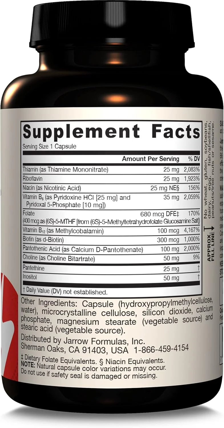 Jarrow Formulas B Right 100 Veggie Caps Low Odor Vitamin B Complex Formula Energy & Metabolism Support Promotes Brain, Heart & Cardiovascular Health 100 Servings, White, 100 Count (Pack of 1) Jarrow Formulas B Right 100 Veggie Caps Low Odor Vitamin B Complex Formula Energy & Metabolism Support Promotes Brain, Heart & Cardiovascular Health 100 Servings, White, 100 Count (Pack of 1)