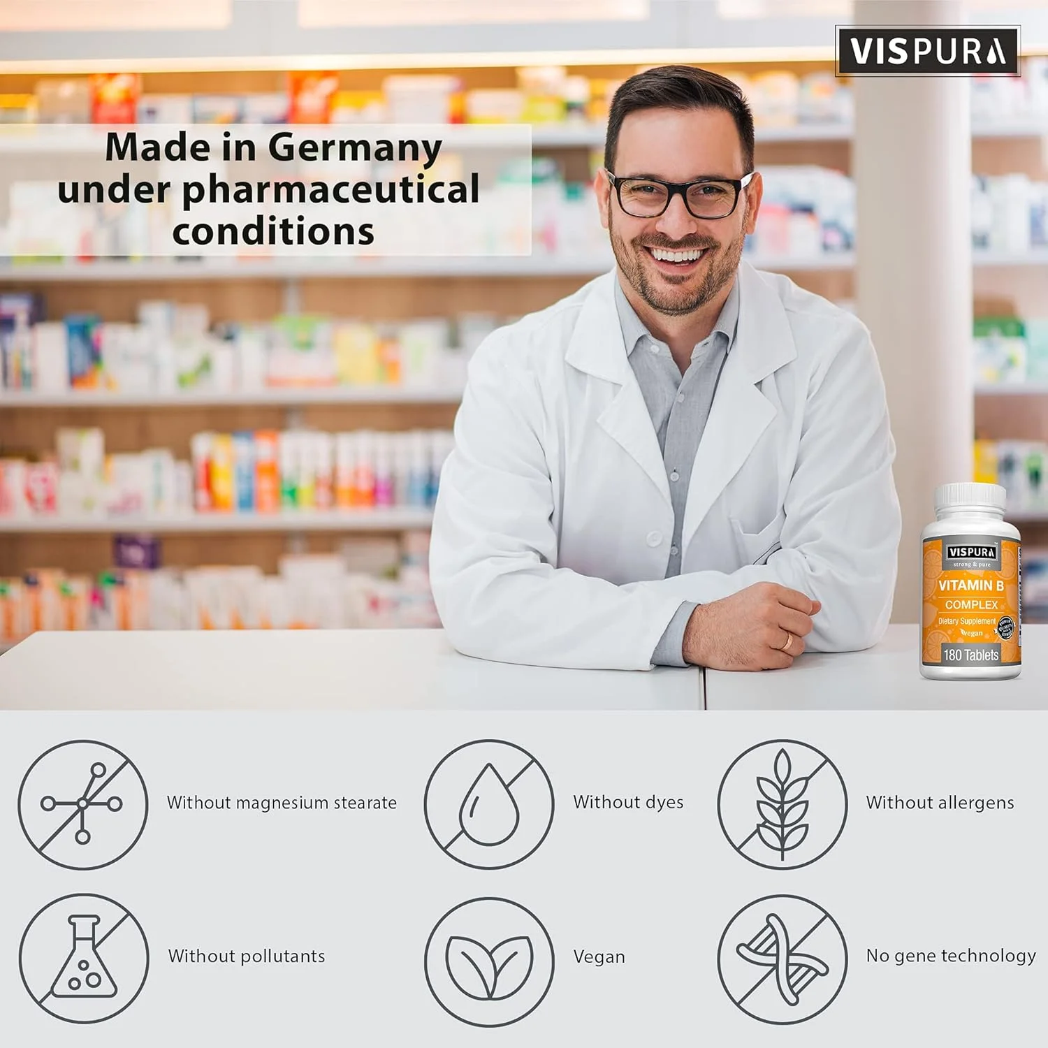 قرص های کمپلکس ویتامین B، ۱۸۰ عدد قرص گیاهی، تمام ویتامین های B شامل B12، B1، B2، B3، B5، B6، B7، B9، اسید فولیک، برای استرس، انرژی و سیستم ایمنی سالم*، مکمل طبیعی بدون افزودنی (c)