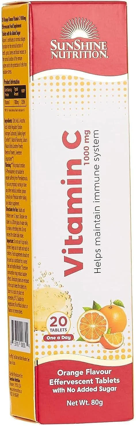 قرص جوشان ویتامین C 1000 میلی گرم سان شاین نوتریشن با طعم پرتقال، 20 عدد