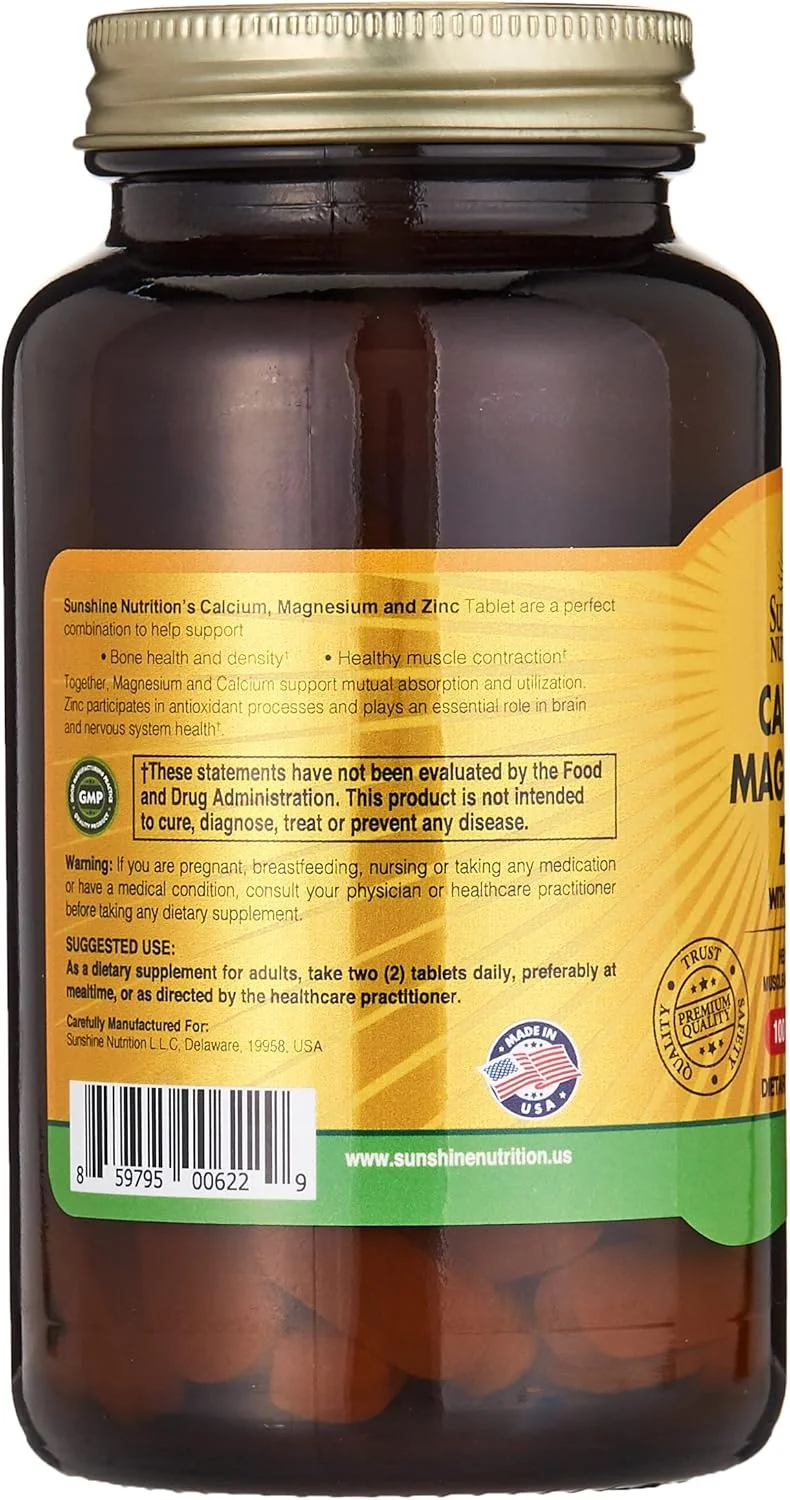 سان شاین نوتریشن کلسیم منیزیم زینک به همراه ویتامین D، 100 قرص | کمک به تقویت سلامت عضلات و استخوان | فاقد گلوتن سان شاین نوتریشن کلسیم منیزیم زینک به همراه ویتامین D، 100 قرص | کمک به تقویت سلامت عضلات و استخوان | فاقد گلوتن