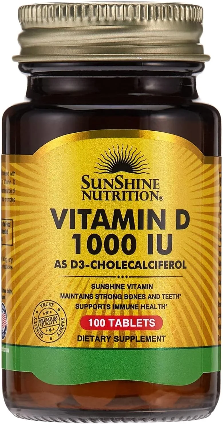 سان شاین نوتریشن ویتامین D 1000 واحد بین المللی (D3 کوله کلسیفرول)، 100 قرص | تقویت استخوان ها و دندان های قوی | پشتیبانی از عملکرد سالم | فاقد گلوتن سان شاین نوتریشن ویتامین D 1000 واحد بین المللی (D3 کوله کلسیفرول)، 100 قرص | تقویت استخوان ها و دندان های قوی | پشتیبانی از عملکرد سالم | فاقد گلوتن
