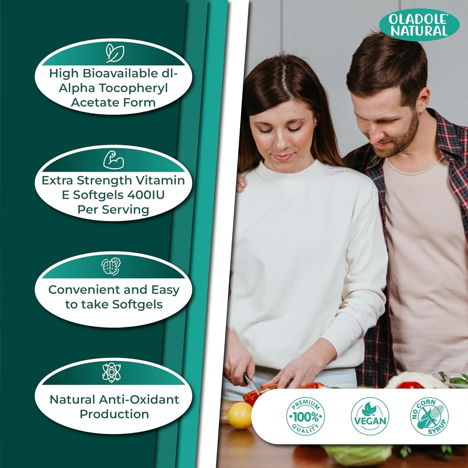 اولادول ویتامین ای طبیعی 400 واحد بین المللی دی-آلفا توکوفرول - 100 سافت ژل | پشتیبانی آنتی اکسیدانی برای پوست، مو و سلامت سیستم ایمنی | مکمل غذایی ضروری با قدرت بالا برای سلامتی کلی