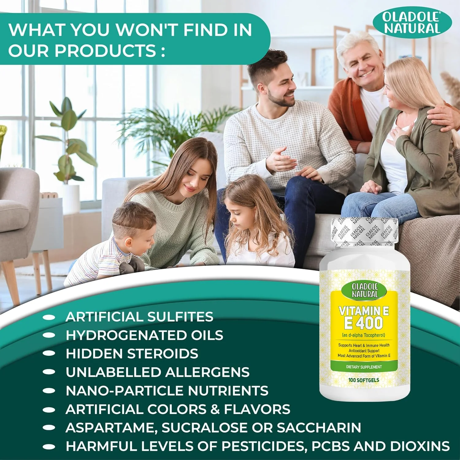 اولادول ویتامین ای طبیعی 400 واحد بین المللی دی-آلفا توکوفرول - 100 سافت ژل | پشتیبانی آنتی اکسیدانی برای پوست، مو و سلامت سیستم ایمنی | مکمل غذایی ضروری با قدرت بالا برای سلامتی کلی