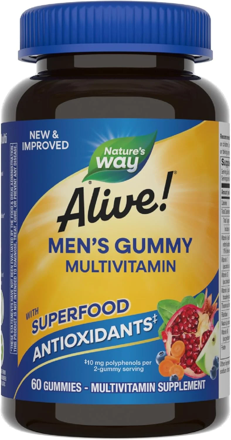 مولتی ویتامین مردانه Nature's Way Alive، 60 پاستیل | پشتیبانی از متابولیسم انرژی و عملکرد عضلات | مخلوط میوه های باغ و سبزیجات - با طعم میوه | 100 میلی گرم در هر وعده 2 پاستیلی مکمل غذایی مولتی ویتامین مردانه Nature's Way Alive، 60 پاستیل | پشتیبانی از متابولیسم انرژی و عملکرد عضلات | مخلوط میوه های باغ و سبزیجات - با طعم میوه | 100 میلی گرم در هر وعده 2 پاستیلی مکمل غذایی