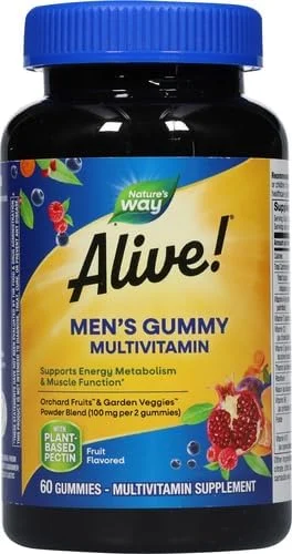 مولتی ویتامین مردانه Nature's Way Alive، 60 پاستیل | پشتیبانی از متابولیسم انرژی و عملکرد عضلات | مخلوط میوه های باغ و سبزیجات - با طعم میوه | 100 میلی گرم در هر وعده 2 پاستیلی مکمل غذایی مولتی ویتامین مردانه Nature's Way Alive، 60 پاستیل | پشتیبانی از متابولیسم انرژی و عملکرد عضلات | مخلوط میوه های باغ و سبزیجات - با طعم میوه | 100 میلی گرم در هر وعده 2 پاستیلی مکمل غذایی