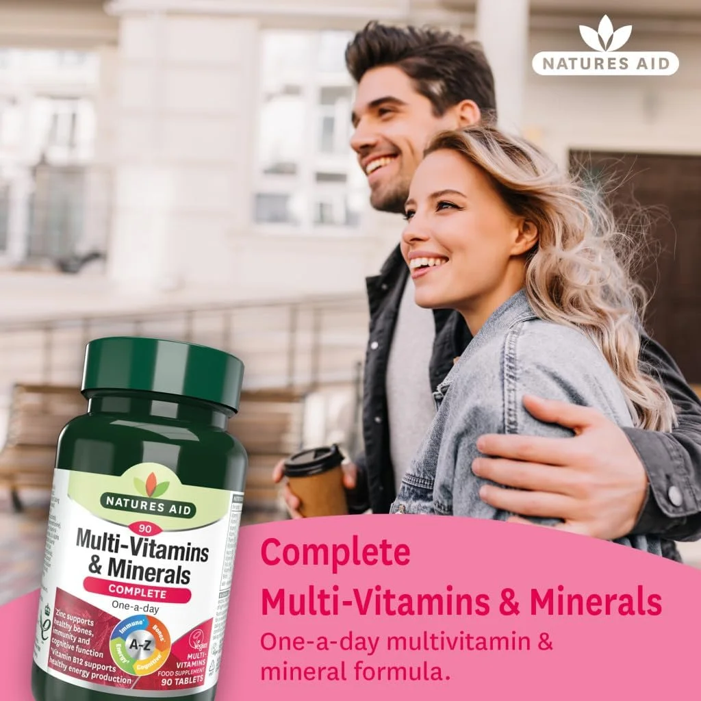 مولتی ویتامین و مواد معدنی کامل Natures Aid | 90 قرص | A-Z یک بار در روز | روی از عملکرد شناختی، استخوان های سالم، ایمنی و ویتامین B12 از تولید انرژی سالم پشتیبانی می کند مولتی ویتامین و مواد معدنی کامل Natures Aid | 90 قرص | A-Z یک بار در روز | روی از عملکرد شناختی، استخوان های سالم، ایمنی و ویتامین B12 از تولید انرژی سالم پشتیبانی می کند
