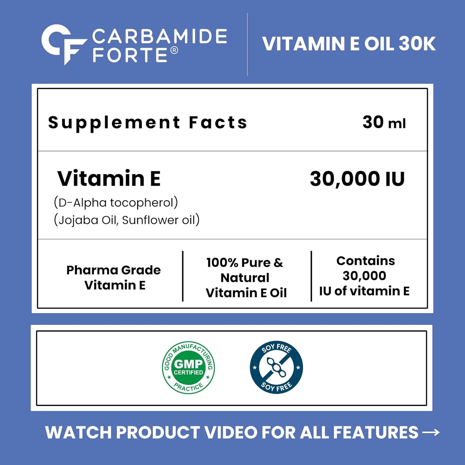 Carbamide Forte Vitamin E Oil For Face, Hair & skin | Vitamin E Oil | 30000 IU | 30ml Carbamide Forte Vitamin E Oil For Face, Hair & skin | Vitamin E Oil | 30000 IU | 30ml