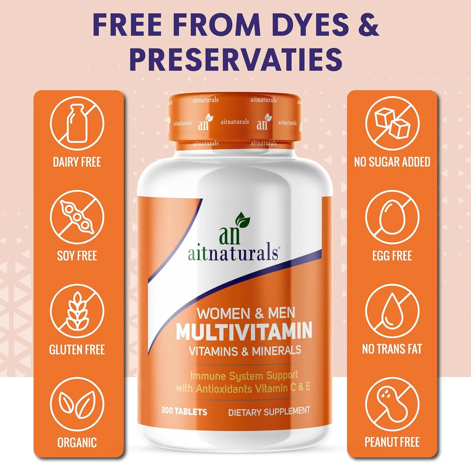 Aitnaturals Women and Men Multivitamin-300 Tablets| Enriched with Vitamin A, C, D, E, K, B12, Folate, Iron, Calcium, Magnesium, Biotin, Zinc, & Iodine | Support Immune System, Energy & Metabolism Aitnaturals Women and Men Multivitamin-300 Tablets| Enriched with Vitamin A, C, D, E, K, B12, Folate, Iron, Calcium, Magnesium, Biotin, Zinc, & Iodine | Support Immune System, Energy & Metabolism