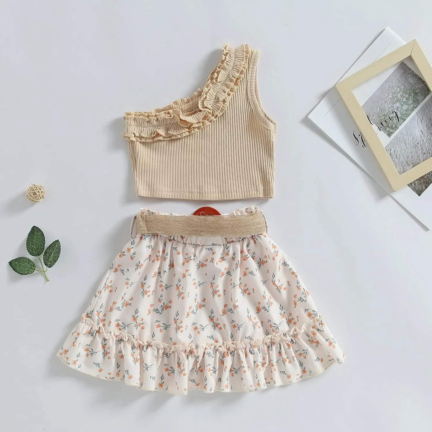 Kids Baby Girls Outfits Floral Ruffle Off Shoulder Crop Tops + Bowknot Denim Shorts Skirt Set Toddler Summer Clothes