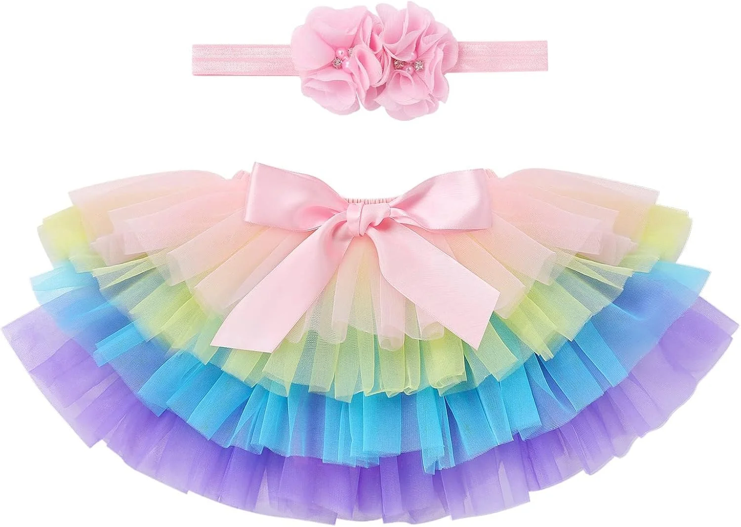 دامن توتو دخترانه به همراه پوشش پوشک، دامن توری برای دختران نوپا، گل سر، لباس جشن تولد یک سالگی، دامن توتو، دامن باله برای کودکان نوپا، دامن رقص پفی لایه ای، لباس تولد 6-12 ماه