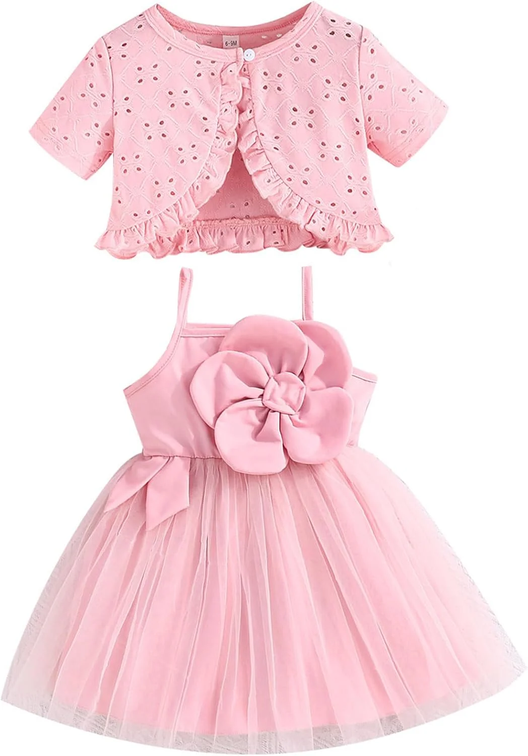 ست پیراهن دخترانه دو تکه با کت، سارافون توری و ژاکت بافتنی برای دختر بچه، ست پیراهن گلدار و ژاکت بافتنی نوزادی، ست لباس تابستانی نوزاد (سایز 18-24 ماه)