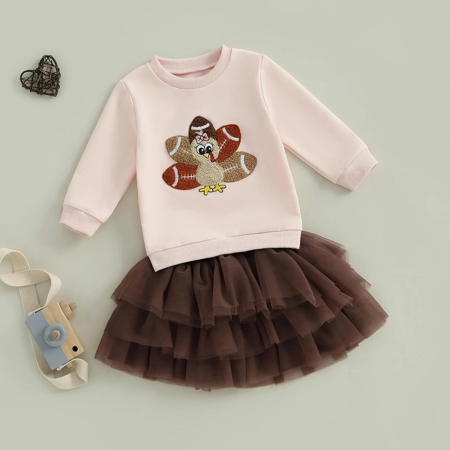 ست لباس دخترانه برای شکرگزاری، بلوز آستین بلند با گلدوزی بوقلمون، دامن توتو توری، ست لباس فوتبال بامزه ست لباس دخترانه برای شکرگزاری، بلوز آستین بلند با گلدوزی بوقلمون، دامن توتو توری، ست لباس فوتبال بامزه