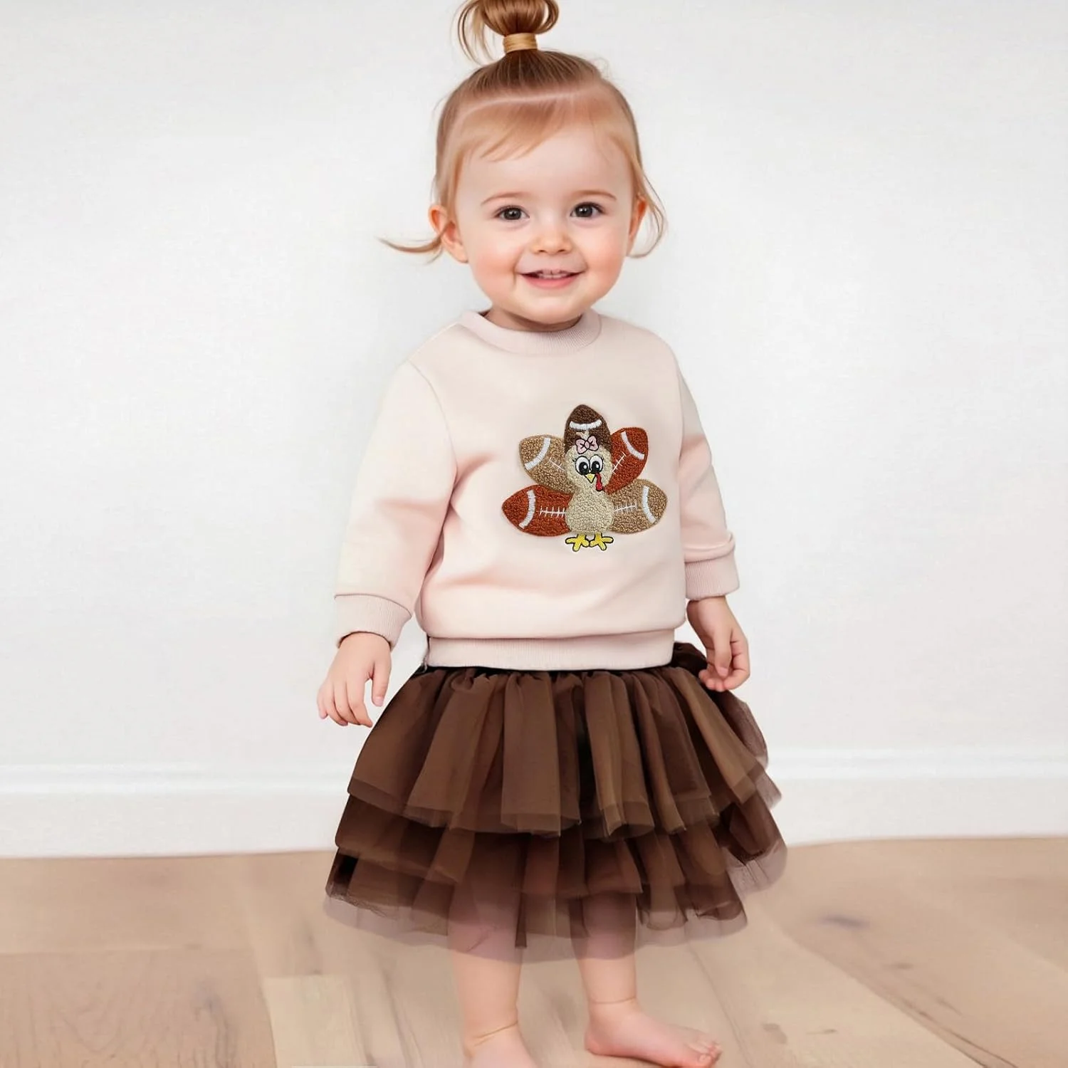 ست لباس دخترانه برای شکرگزاری، بلوز آستین بلند با گلدوزی بوقلمون، دامن توتو توری، ست لباس فوتبال بامزه ست لباس دخترانه برای شکرگزاری، بلوز آستین بلند با گلدوزی بوقلمون، دامن توتو توری، ست لباس فوتبال بامزه