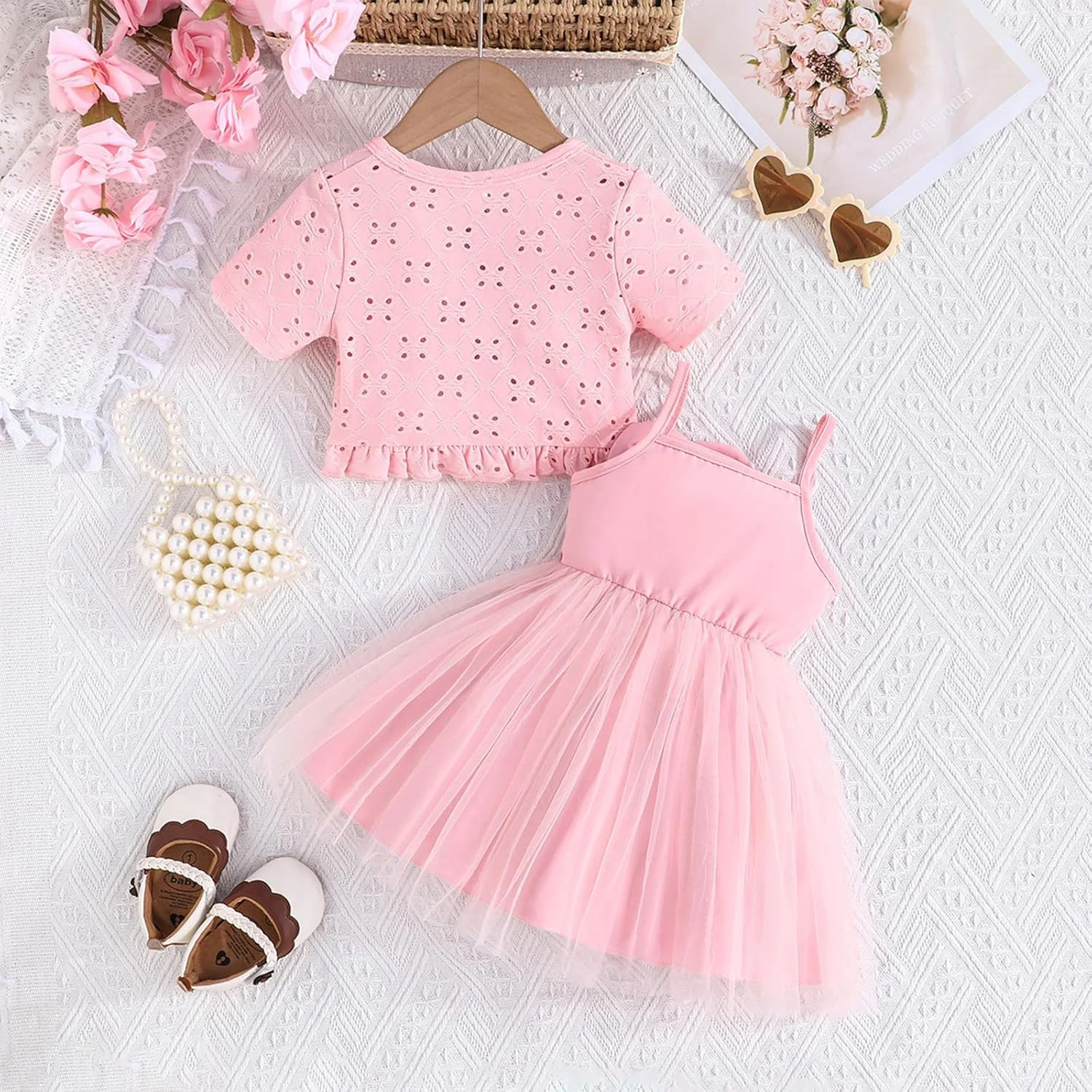 ست پیراهن دخترانه دو تکه با کت، سارافون توری و ژاکت بافتنی برای دختر بچه، ست پیراهن گلدار و ژاکت بافتنی نوزادی، ست لباس تابستانی نوزاد (سایز 18-24 ماه) ست پیراهن دخترانه دو تکه با کت، سارافون توری و ژاکت بافتنی برای دختر بچه، ست پیراهن گلدار و ژاکت بافتنی نوزادی، ست لباس تابستانی نوزاد (سایز 18-24 ماه)