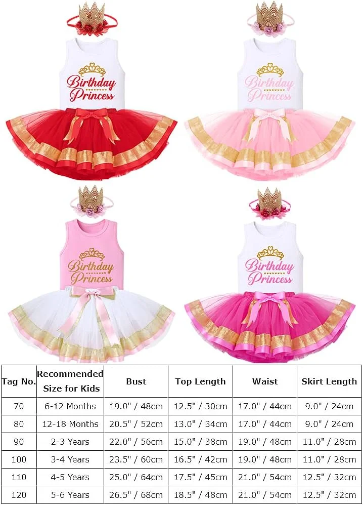 لباس تولد پرنسس دخترانه IBTOM CASTLE، تاپ بدون آستین چاپی + دامن توتو + تاج گل