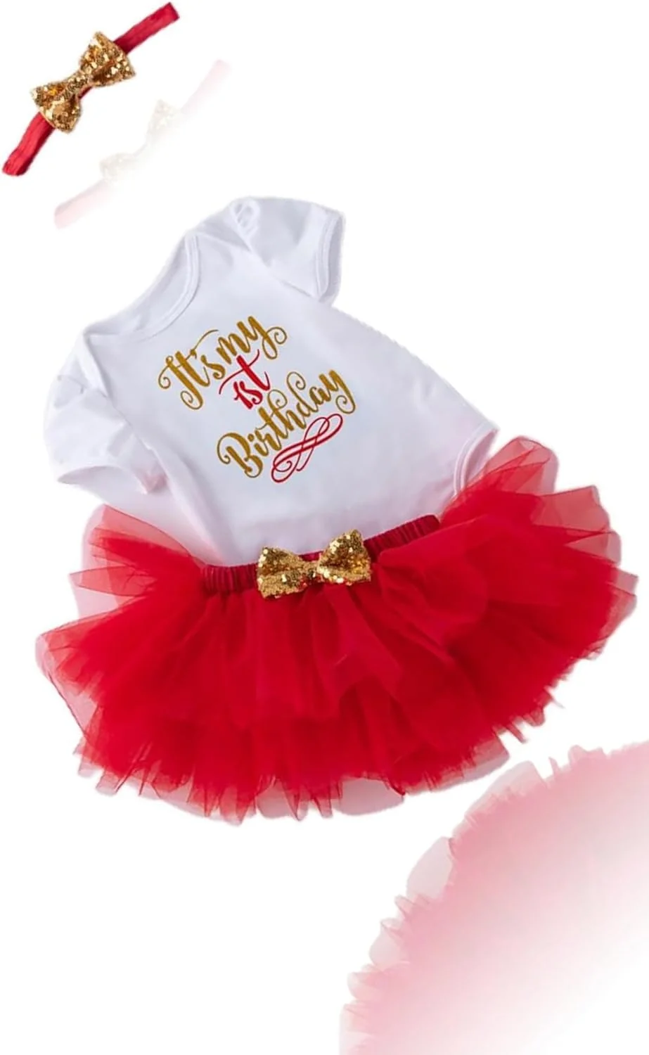 ست لباس رامپر تولد یک سالگی دخترانه سوییت سون - دامن توتو توری با آستین کوتاه و هدبند پاپیونی - هدیه مهمانی (80 یارد، 12-24 ماه)