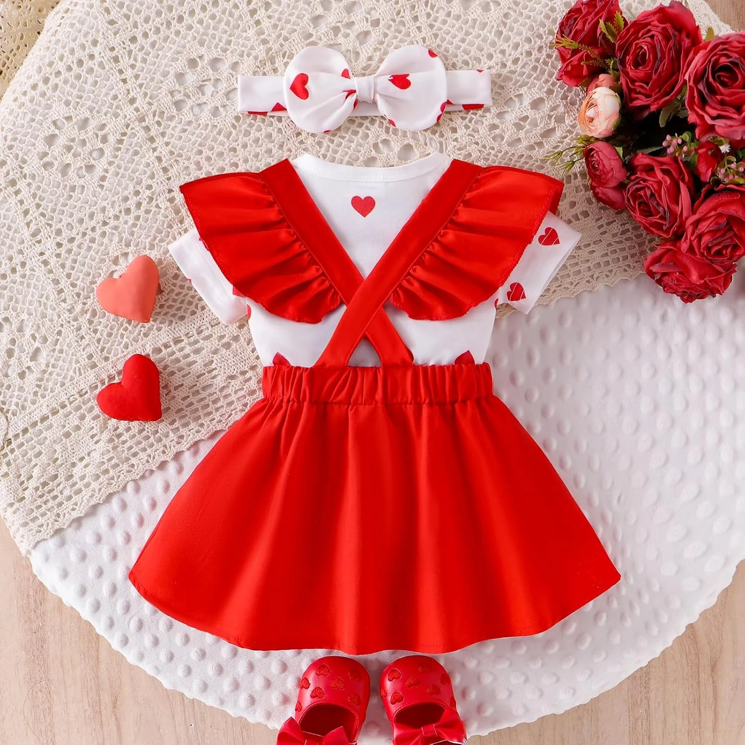 لباس تابستانی نوزادی دخترانه، رامپر چیندار، دامن ساسپندر کارتونی، ست هدبند پاپیونی 0 تا 18 ماه لباس تابستانی نوزادی دخترانه، رامپر چیندار، دامن ساسپندر کارتونی، ست هدبند پاپیونی 0 تا 18 ماه