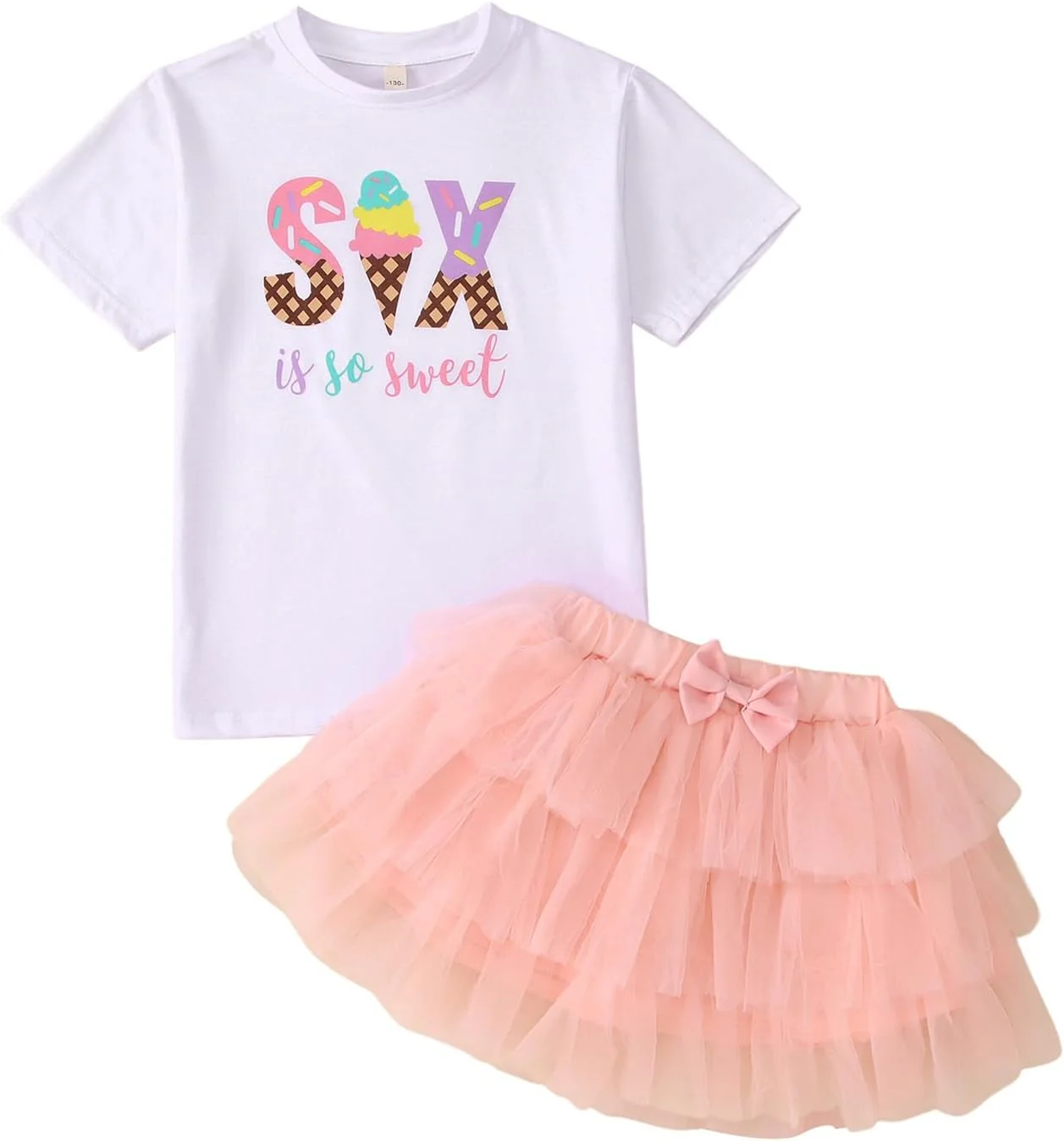 لباس تولد دخترانه SOFEON طرح بستنی، مناسب تولد ۲/۳/۴/۵/۶/۷ سالگی، شامل تیشرت و دامن توتو، ست ۲ تکه لباس جشن