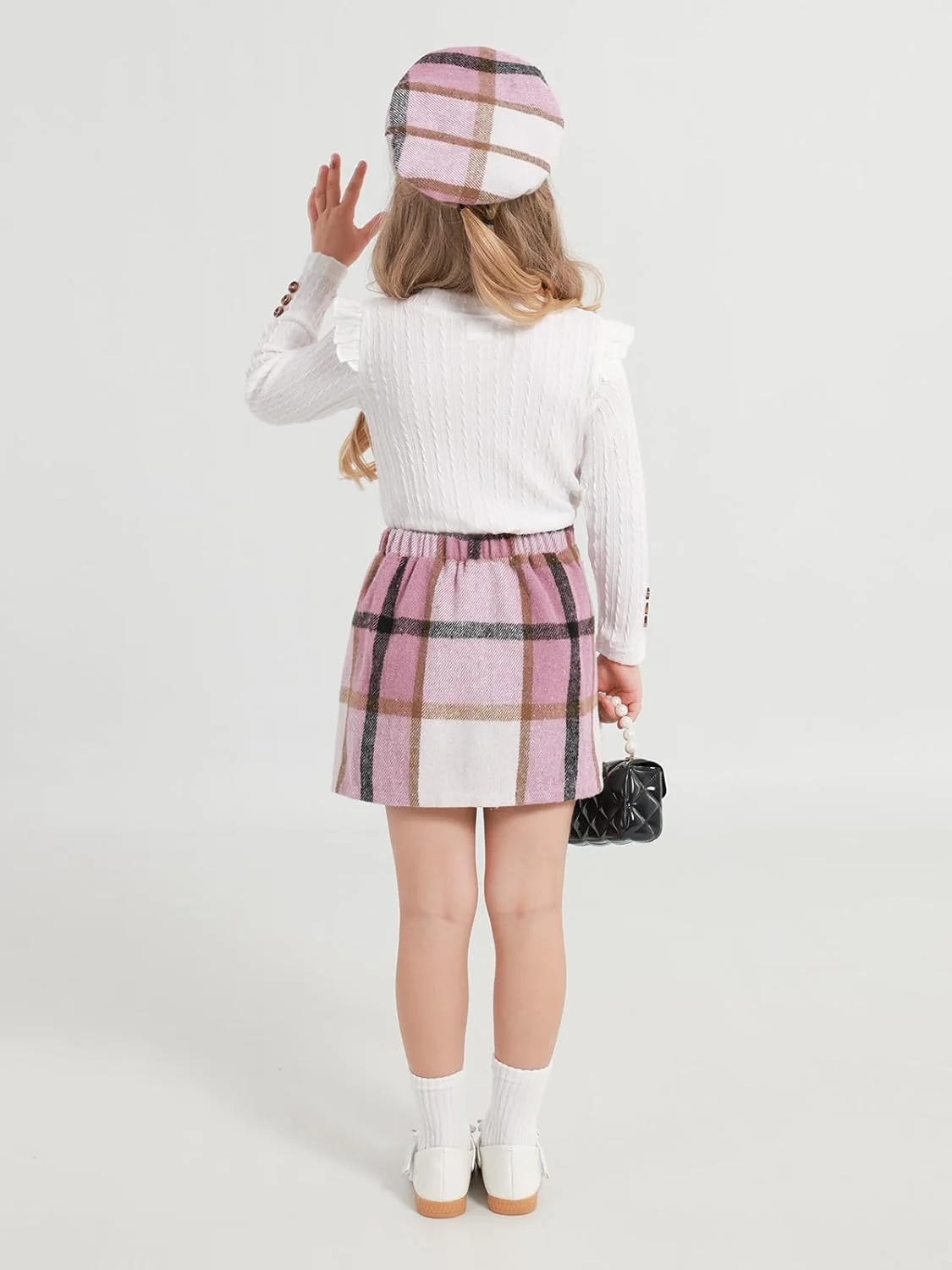 ست لباس دخترانه نوزادی Patgoal شامل بلوز آستین بلند دکمه دار چین دار + دامن چهارخانه + کلاه، مناسب پاییز و زمستان، 3 تکه ست لباس دخترانه نوزادی Patgoal شامل بلوز آستین بلند دکمه دار چین دار + دامن چهارخانه + کلاه، مناسب پاییز و زمستان، 3 تکه