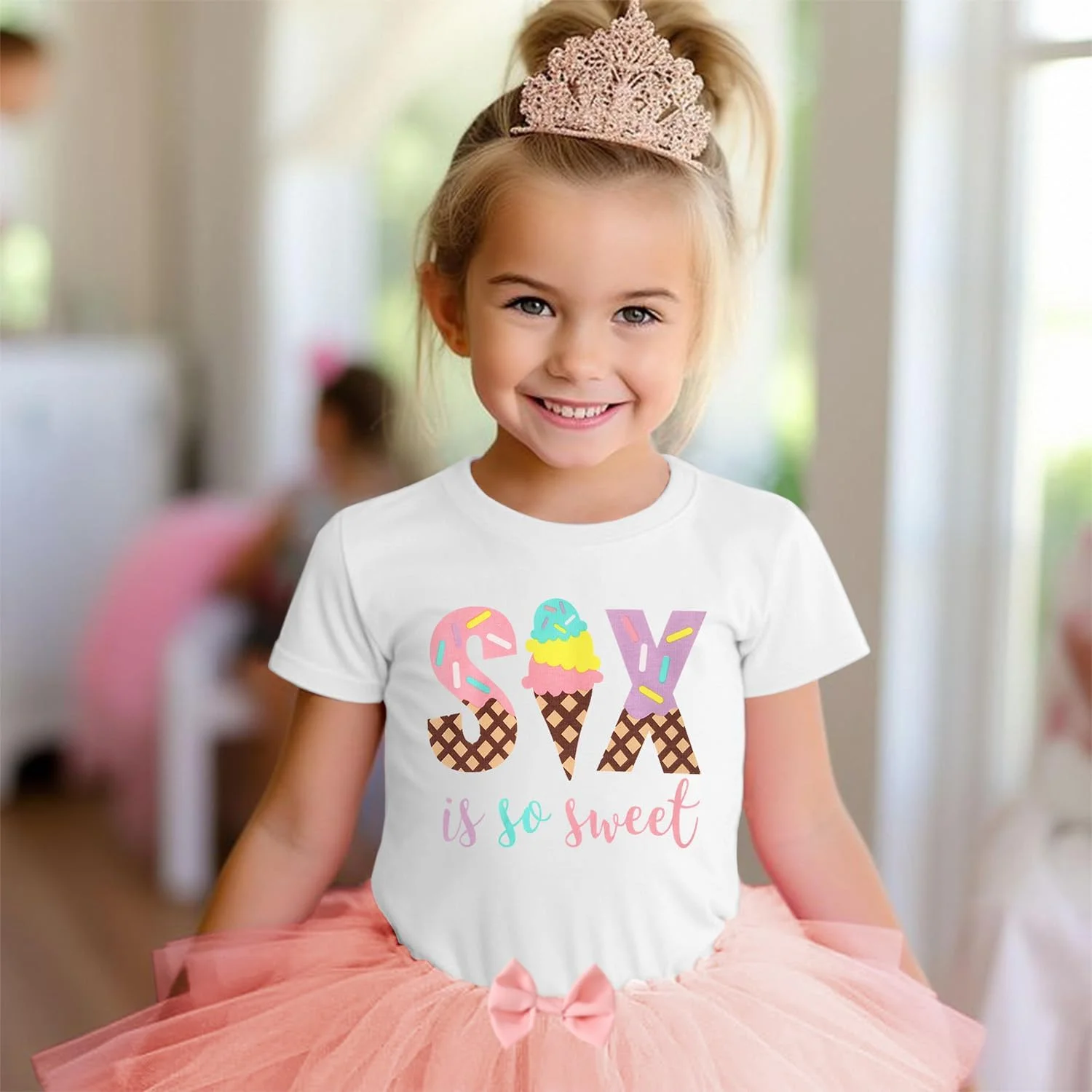 لباس تولد دخترانه SOFEON طرح بستنی، مناسب تولد ۲/۳/۴/۵/۶/۷ سالگی، شامل تیشرت و دامن توتو، ست ۲ تکه لباس جشن