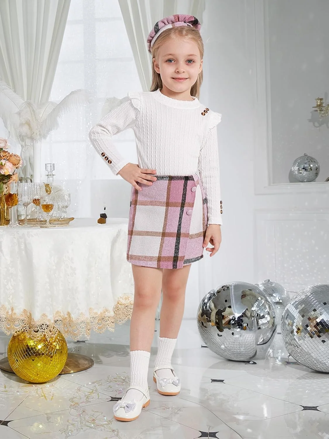 ست لباس دخترانه نوزادی Patgoal شامل بلوز آستین بلند دکمه دار چین دار + دامن چهارخانه + کلاه، مناسب پاییز و زمستان، 3 تکه ست لباس دخترانه نوزادی Patgoal شامل بلوز آستین بلند دکمه دار چین دار + دامن چهارخانه + کلاه، مناسب پاییز و زمستان، 3 تکه