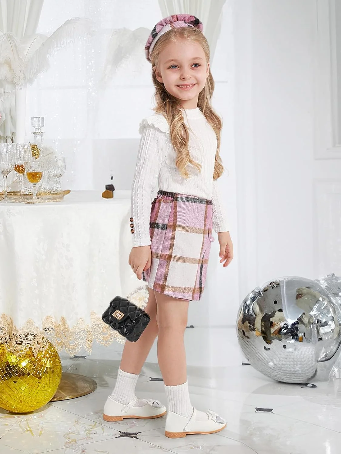 ست لباس دخترانه نوزادی Patgoal شامل بلوز آستین بلند دکمه دار چین دار + دامن چهارخانه + کلاه، مناسب پاییز و زمستان، 3 تکه ست لباس دخترانه نوزادی Patgoal شامل بلوز آستین بلند دکمه دار چین دار + دامن چهارخانه + کلاه، مناسب پاییز و زمستان، 3 تکه