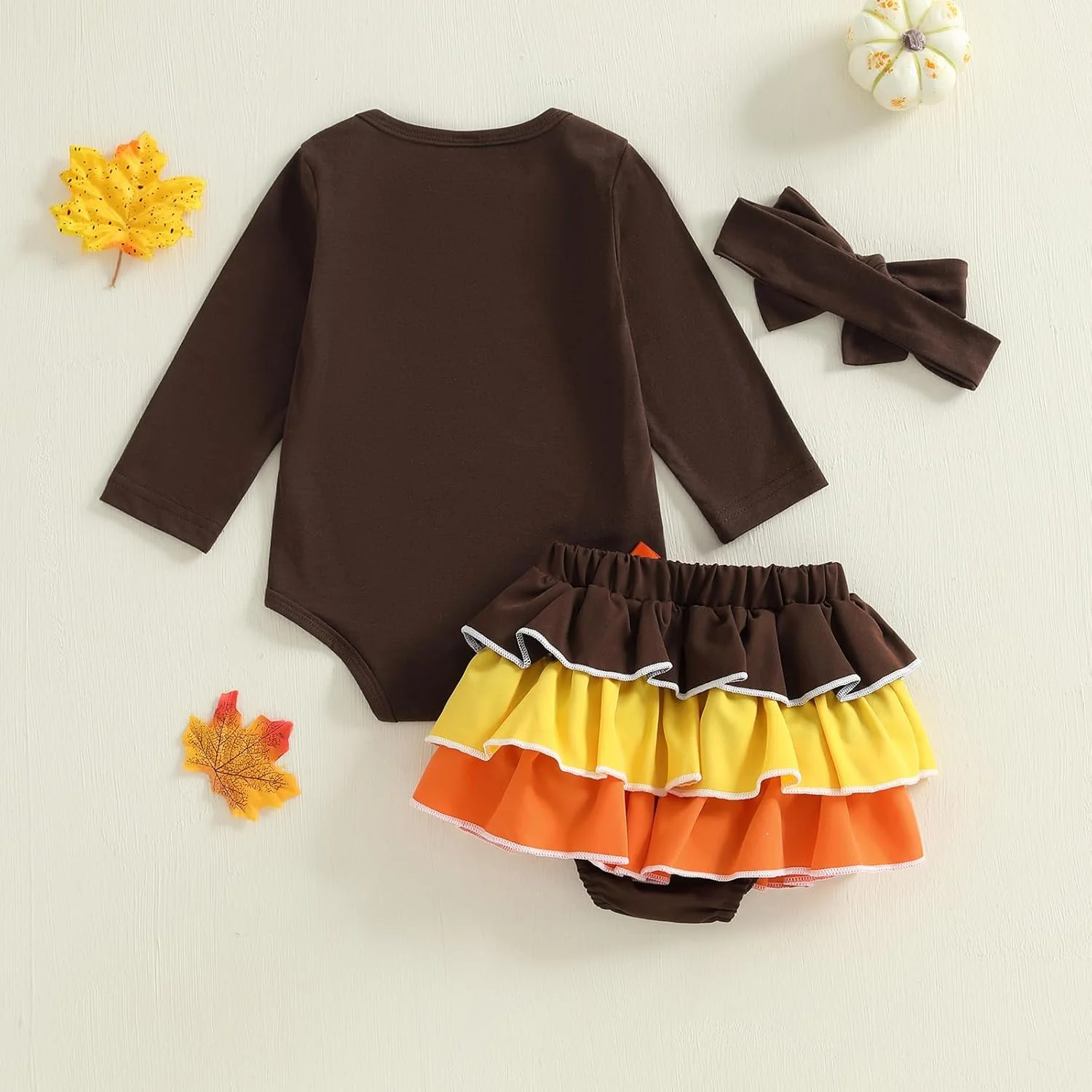 لباس روز شکرگزاری نوزاد دختر RSRZRCJ، رامپر آستین بلند با طرح بوقلمون، دامن شورت چین دار، ست لباس پاییزی زیبا