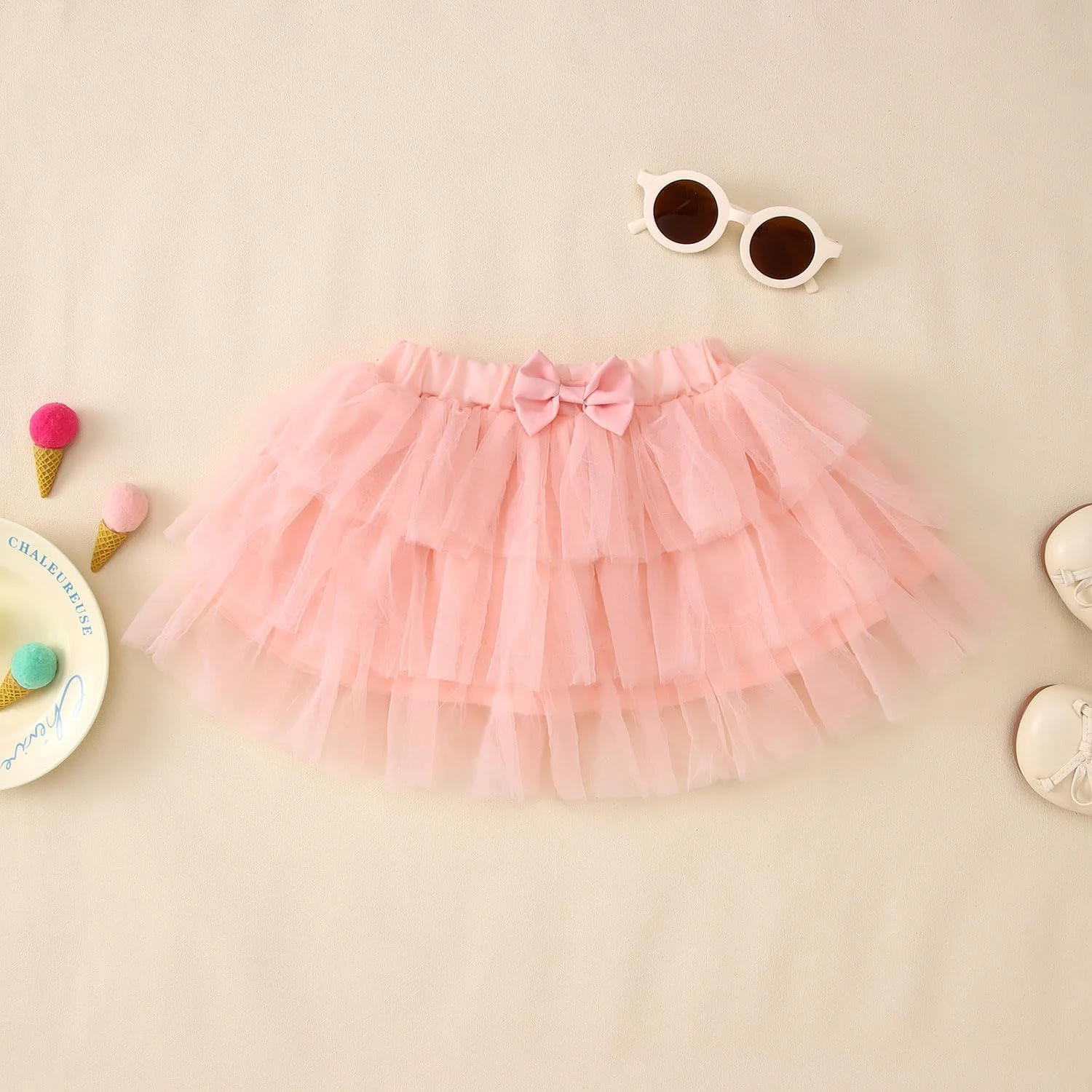 لباس تولد دخترانه SOFEON طرح بستنی، مناسب تولد ۲/۳/۴/۵/۶/۷ سالگی، شامل تیشرت و دامن توتو، ست ۲ تکه لباس جشن