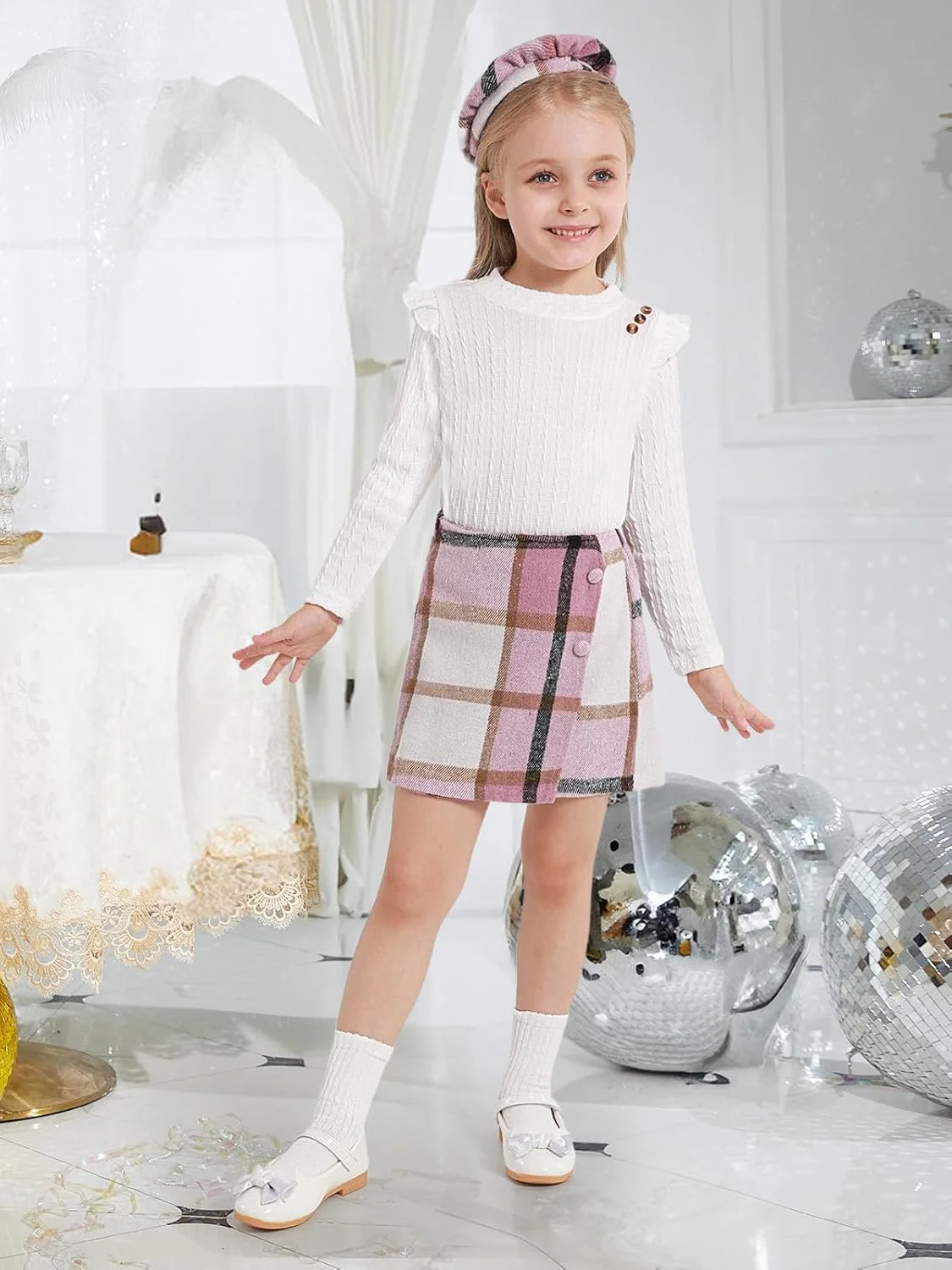 ست لباس دخترانه نوزادی Patgoal شامل بلوز آستین بلند دکمه دار چین دار + دامن چهارخانه + کلاه، مناسب پاییز و زمستان، 3 تکه ست لباس دخترانه نوزادی Patgoal شامل بلوز آستین بلند دکمه دار چین دار + دامن چهارخانه + کلاه، مناسب پاییز و زمستان، 3 تکه