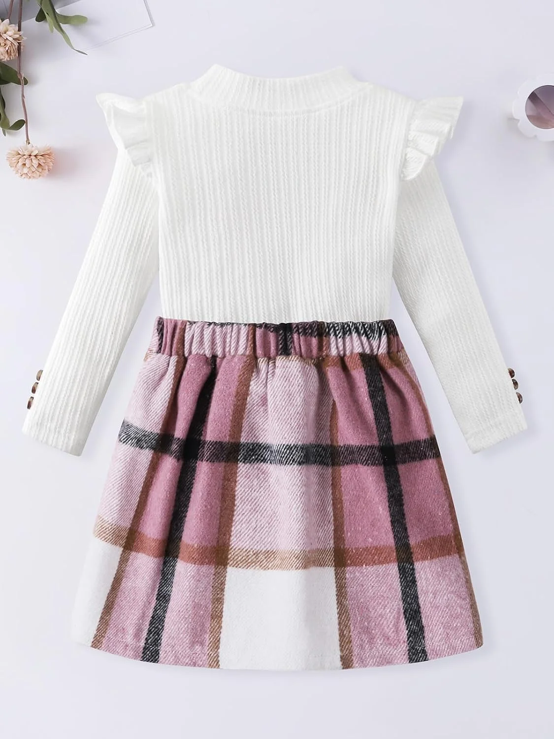 ست لباس دخترانه نوزادی Patgoal شامل بلوز آستین بلند دکمه دار چین دار + دامن چهارخانه + کلاه، مناسب پاییز و زمستان، 3 تکه ست لباس دخترانه نوزادی Patgoal شامل بلوز آستین بلند دکمه دار چین دار + دامن چهارخانه + کلاه، مناسب پاییز و زمستان، 3 تکه