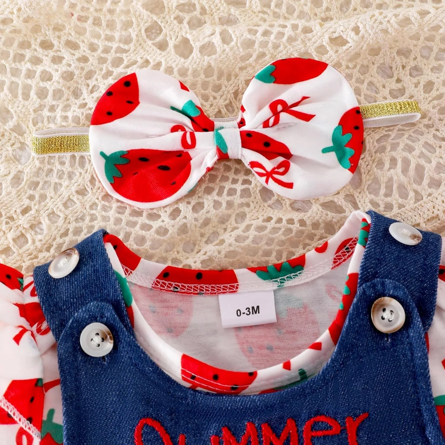 لباس نوزاد دخترانه، ست لباس تابستانی شامل رامپر چیندار، دامن ساسوندار و هدبند، مناسب 0 تا 18 ماه لباس نوزاد دخترانه، ست لباس تابستانی شامل رامپر چیندار، دامن ساسوندار و هدبند، مناسب 0 تا 18 ماه