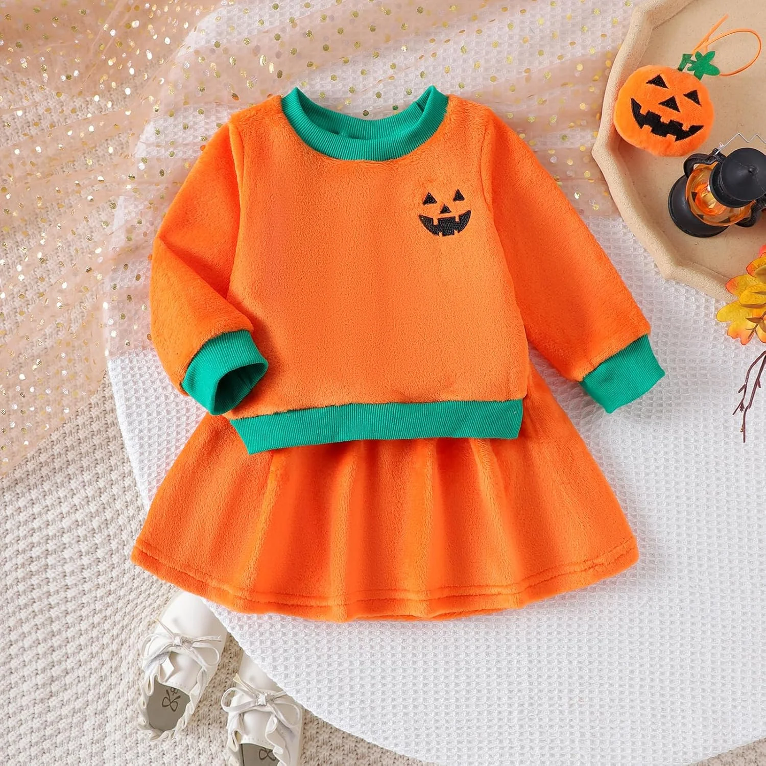 لباس هالووین دخترانه نوزاد نووبو، تاپ رنگ ثابت با دامن مخملی، لباس های پاییزی زیبا، لباس کریسمس لباس هالووین دخترانه نوزاد نووبو، تاپ رنگ ثابت با دامن مخملی، لباس های پاییزی زیبا، لباس کریسمس