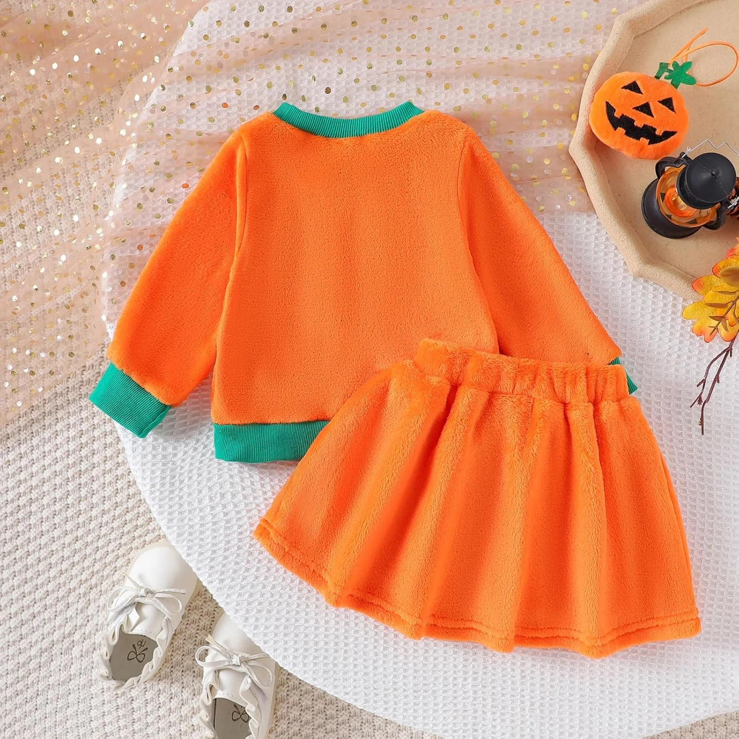 لباس هالووین دخترانه نوزاد نووبو، تاپ رنگ ثابت با دامن مخملی، لباس های پاییزی زیبا، لباس کریسمس لباس هالووین دخترانه نوزاد نووبو، تاپ رنگ ثابت با دامن مخملی، لباس های پاییزی زیبا، لباس کریسمس