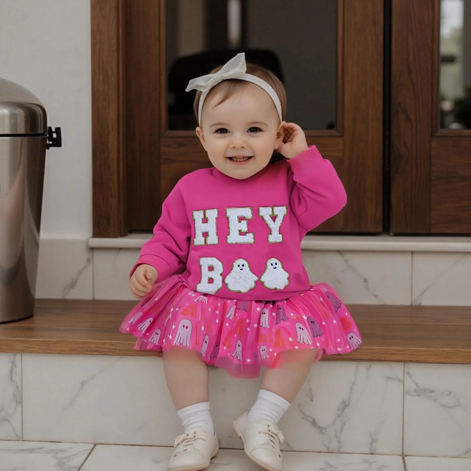 mlpeerw Halloween Outfit Toddler Girls Ghost Sweatshirt Hey Boo Top+Tulle Tutu Skirt Dress Cute Little Girl Fall Clothes