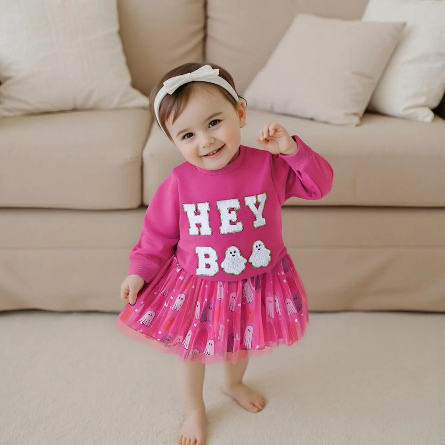 mlpeerw Halloween Outfit Toddler Girls Ghost Sweatshirt Hey Boo Top+Tulle Tutu Skirt Dress Cute Little Girl Fall Clothes