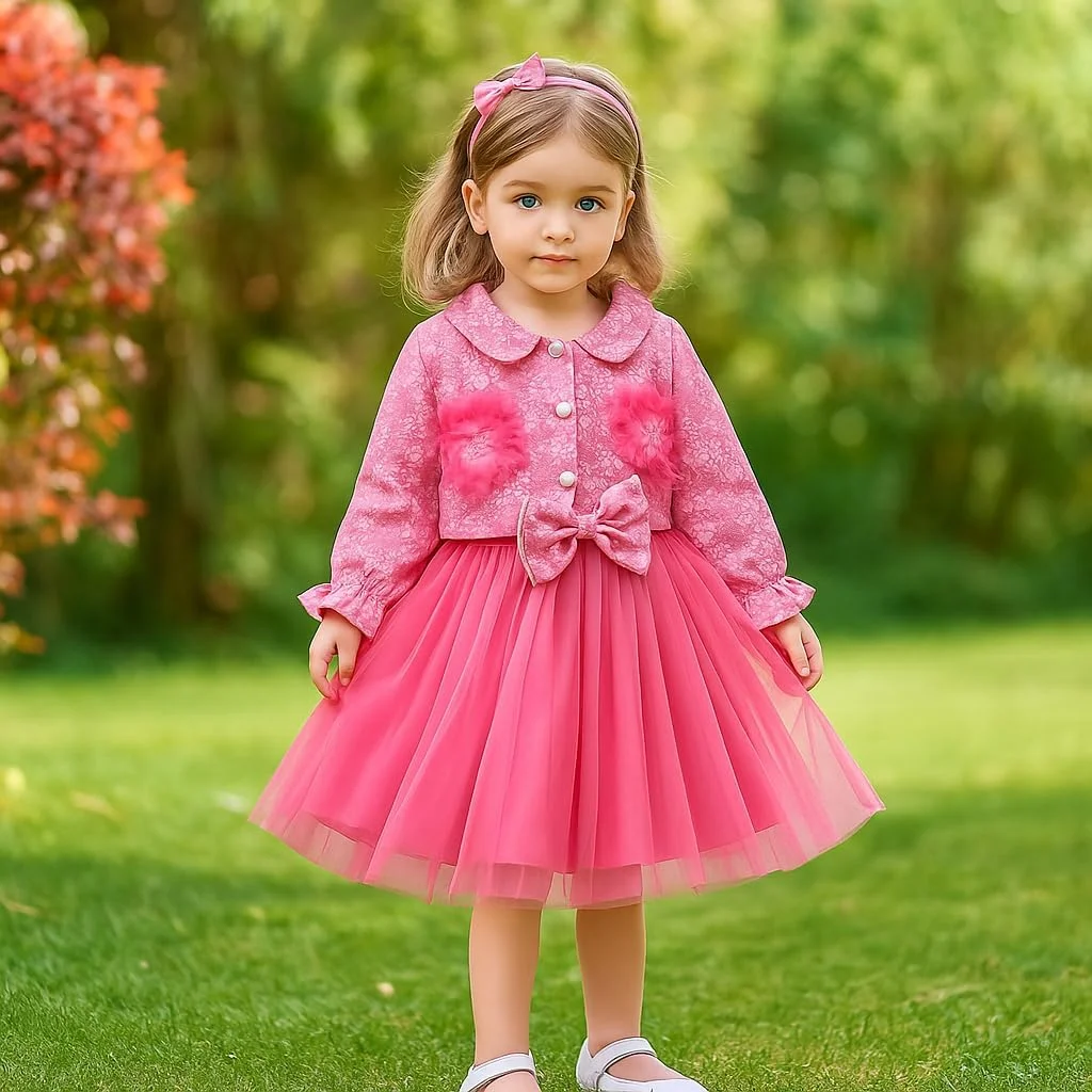 لباس توتو دخترانه Kunyeah با ژاکت بافتنی، لباس توری بدون آستین دخترانه، ژاکت توری گلدار، لباس آستین بلند نوزاد