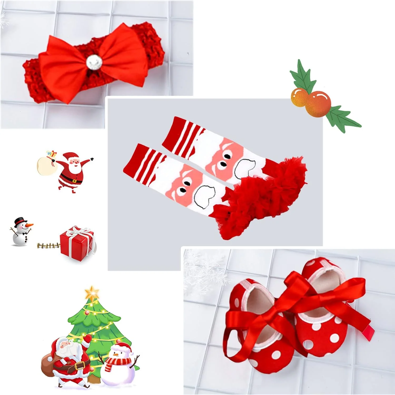 لباس کریسمس دخترانه Kunyeah، رامپر نوزادی، دامن توتو، ست لباس کریسمس نوزاد با کفش، هدبند و ساق گرم کن