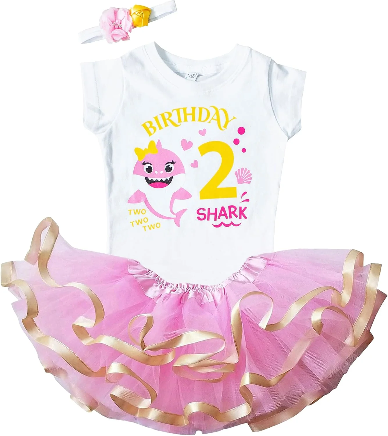 ست لباس تولد 2 سالگی لوک و لولو دخترانه - تیشرت تولد بیبی شارک + هدبند + توتو ست لباس تولد 2 سالگی لوک و لولو دخترانه - تیشرت تولد بیبی شارک + هدبند + توتو