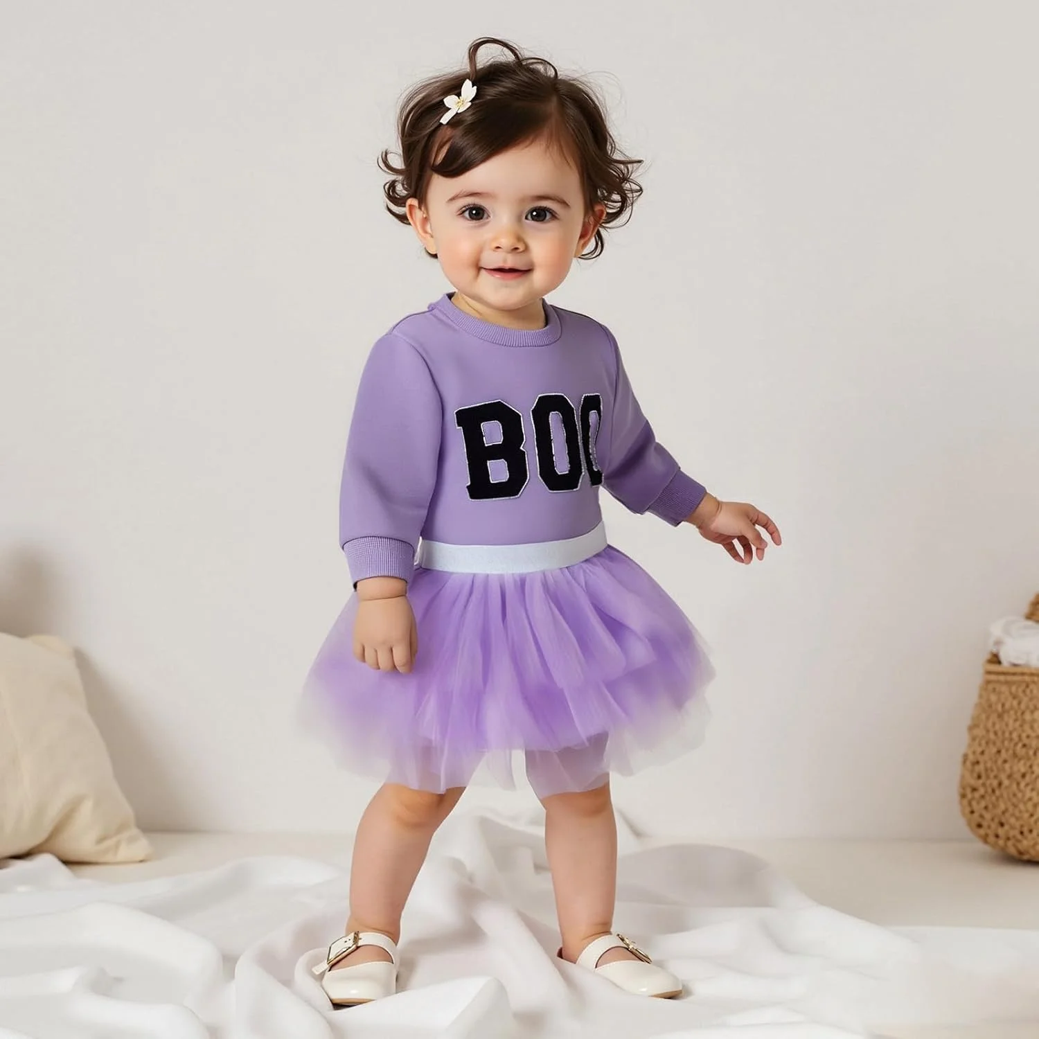 ست لباس هالووین دخترانه KtwHarnu، تاپ دور گردن گلدوزی شده با طرح Boo، دامن توری توتو، لباس پاییزی