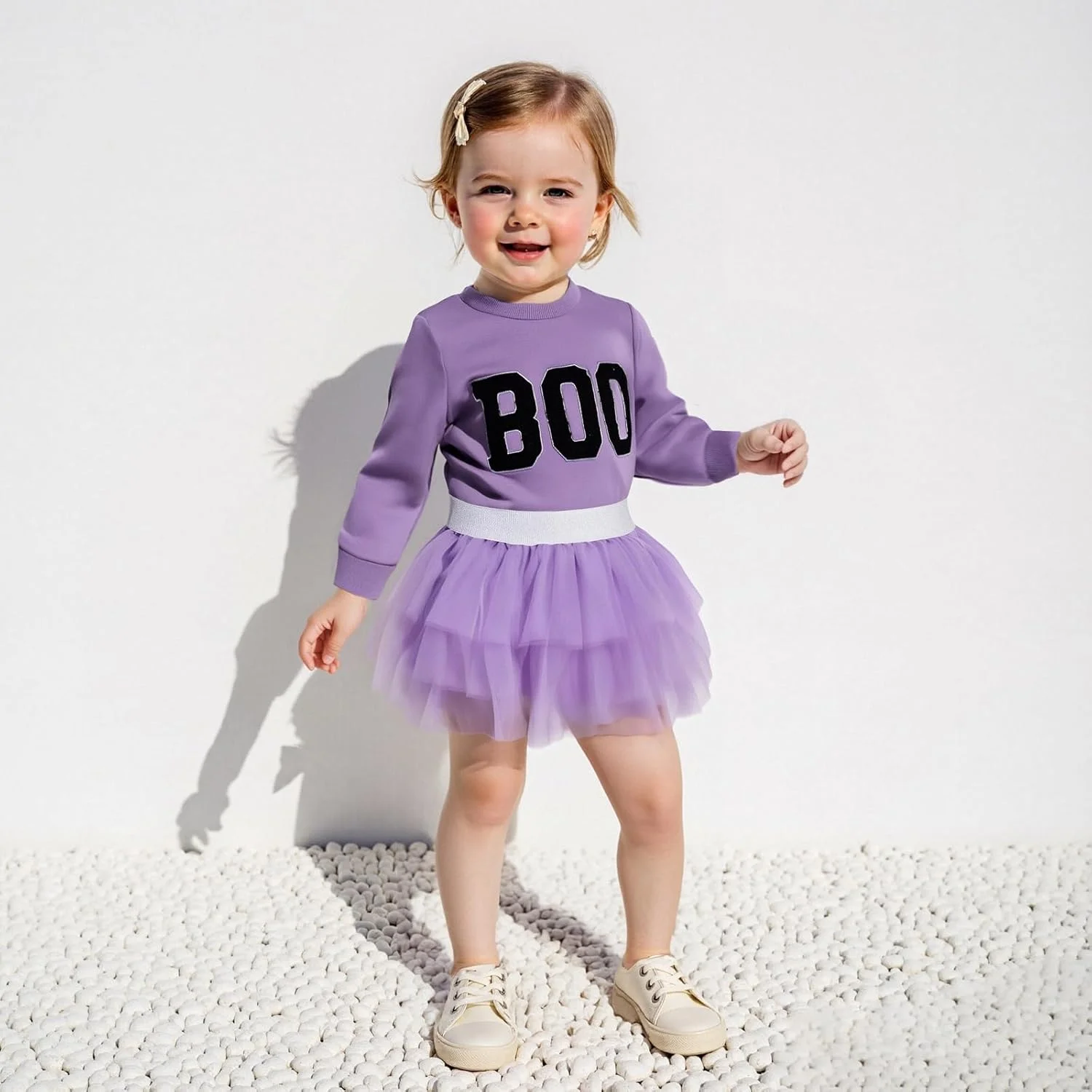 ست لباس هالووین دخترانه KtwHarnu، تاپ دور گردن گلدوزی شده با طرح Boo، دامن توری توتو، لباس پاییزی