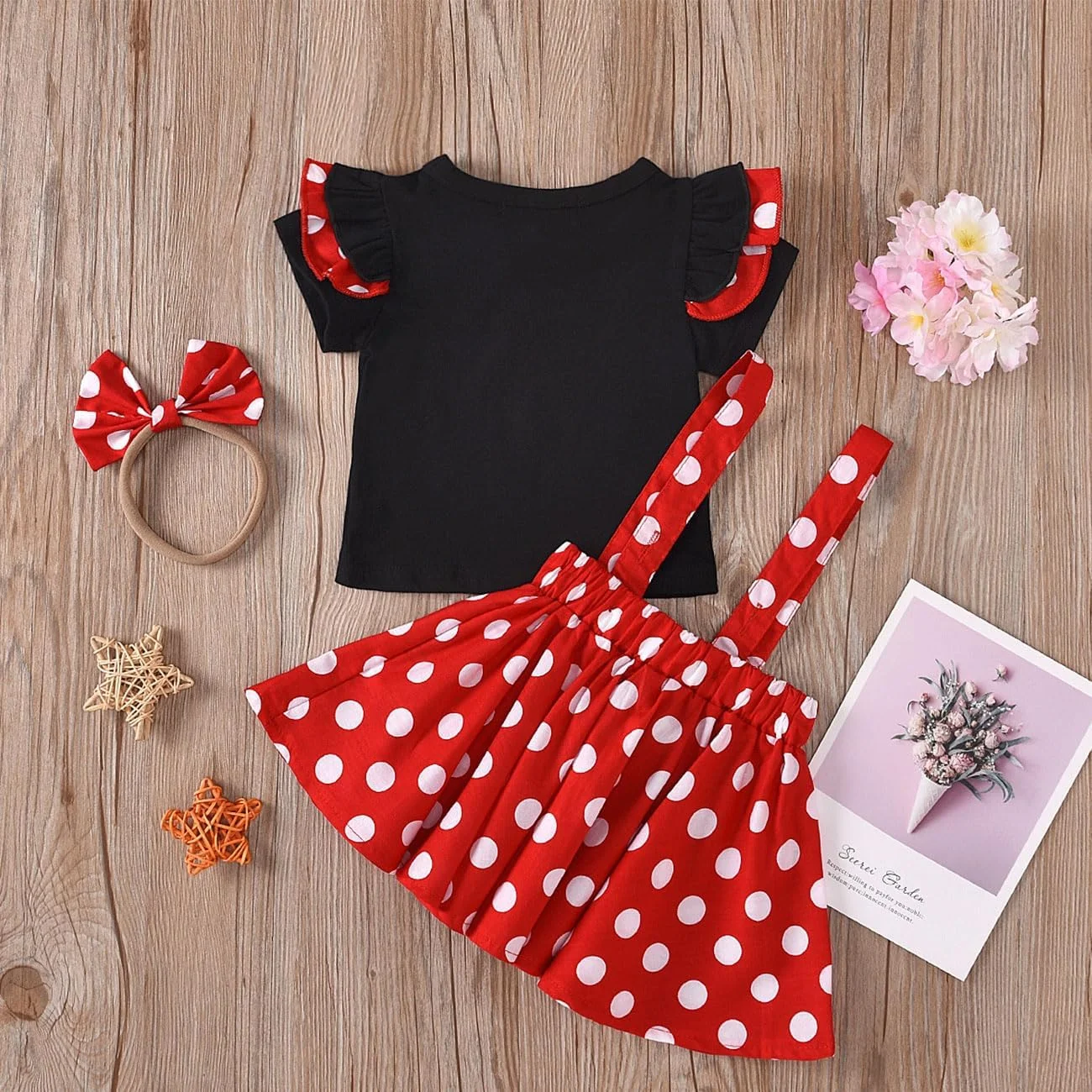 ست لباس نوزادی دخترانه HEOXIN شامل تاپ آستین کوتاه چین دار + دامن ساسون دار خال خالی سفید + هدبند، لباس های تابستانی دخترانه برای کودکان نوپا، قرمز 6 ماهه تا 5 ساله